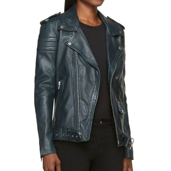 BLK DNM Emerald Blue Leather Jacket - Picture 5 of 5